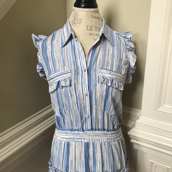 Misa Los Angeles Carlota Mini Dress Womens XS Blue White Stripe Ruffle Tiered - Picture 5 of 12